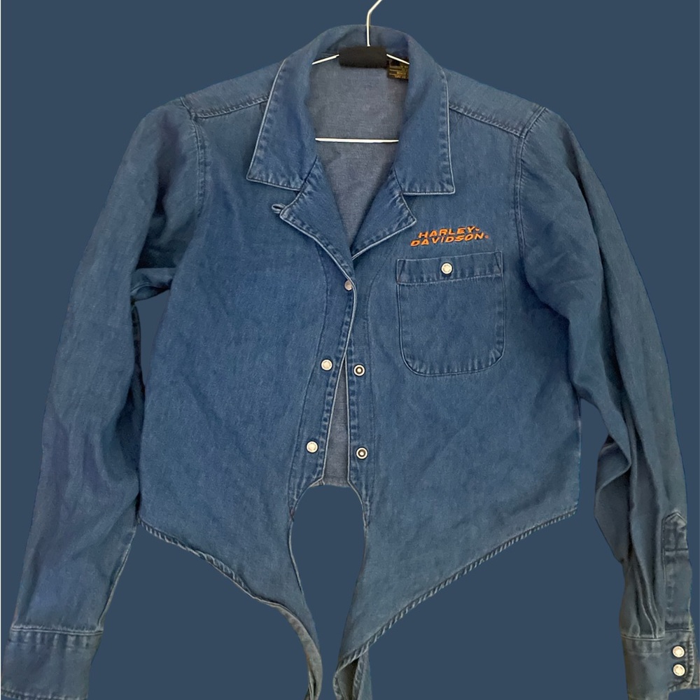 Harley Davidson Long Sleeve Cropped Denim Top
